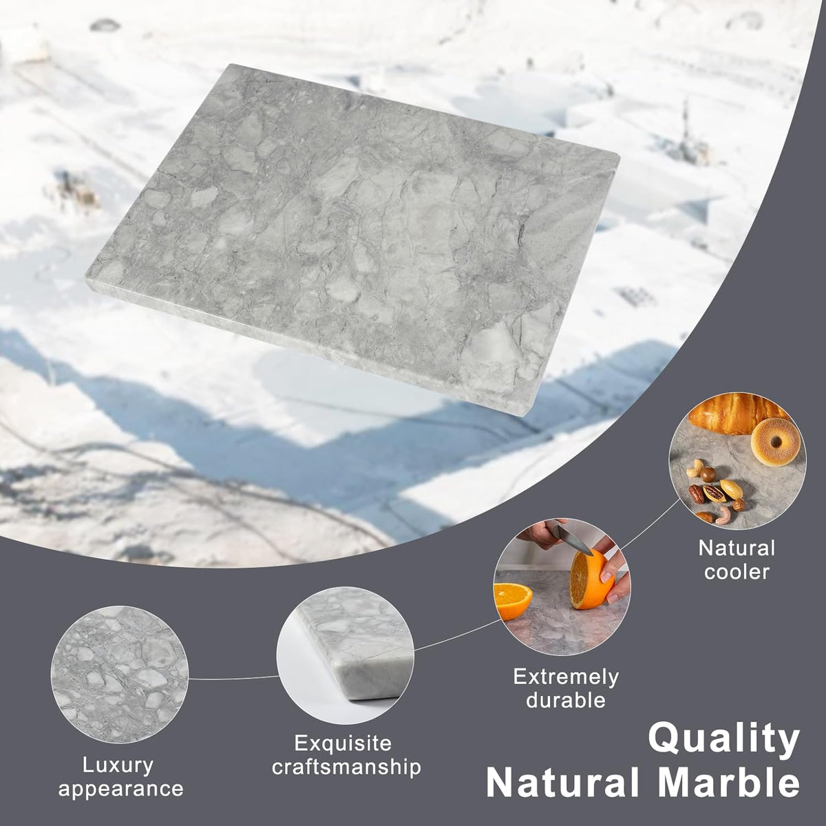 Koville Natural Marble Cutting Board for Kitchen Countertop, 16" x 12" Rectangular Marble Cutting Board Pastry Boards Cheese Boards for Home Decor, Resistant Stone Charcuterie Board Chopping Slab