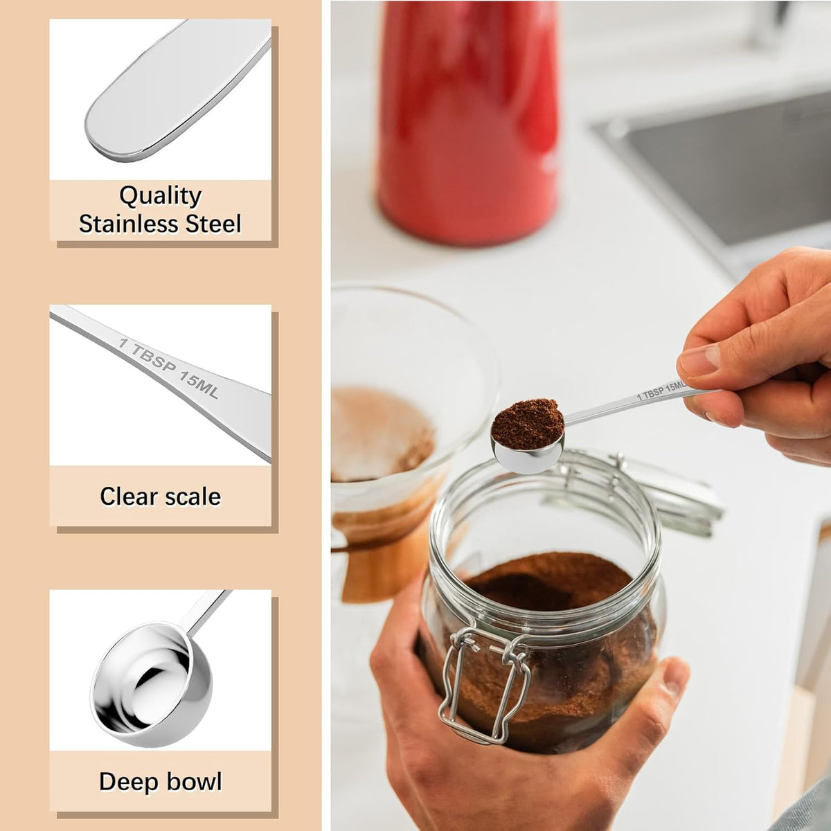 1PCS 1tbsp(3tsp, 15 ml) Single Measuring Spoon, Stainless Steel Individual Teaspoon, Metal Measure Scoop with Gift Box