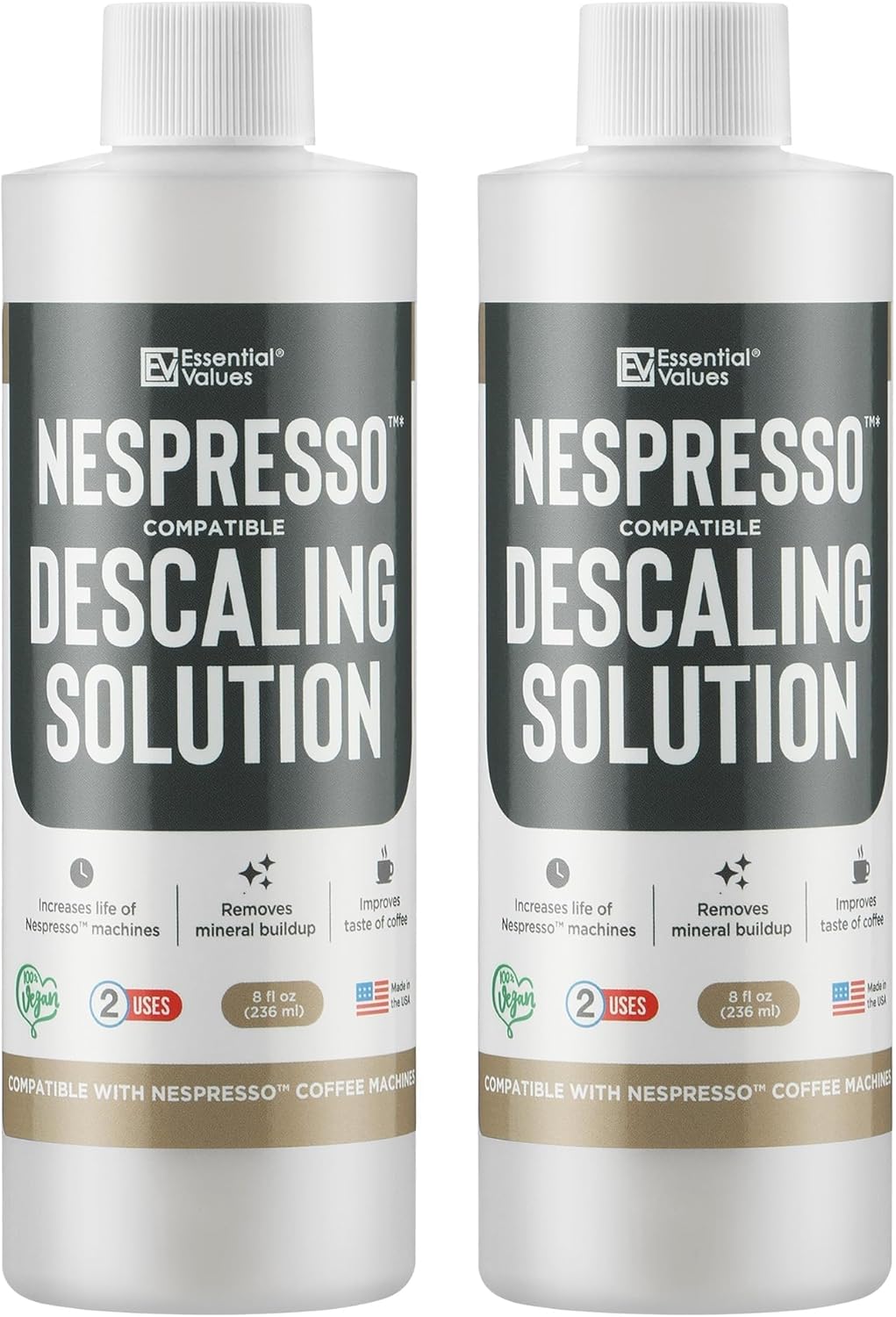 Essential Values Descaling Solution Compatible with Nespresso - Coffee Descaler - Coffee Maker Cleaner - Kettle, Espresso Machine Cleaning - 12 Month Supply 2-Pack