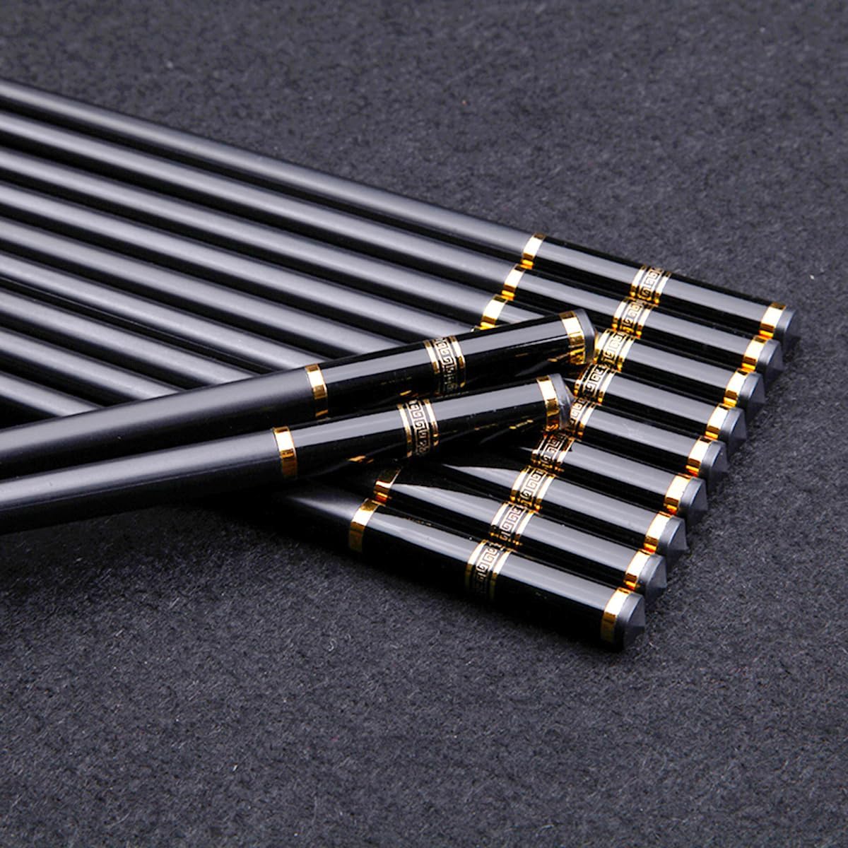 VIWIK 5 Pairs Premium Chopsticks Gold Edged Stainless Steel Pipe Fittings Reusable Chop sticks Dishwasher Safe 9.6 Inch Gift Set