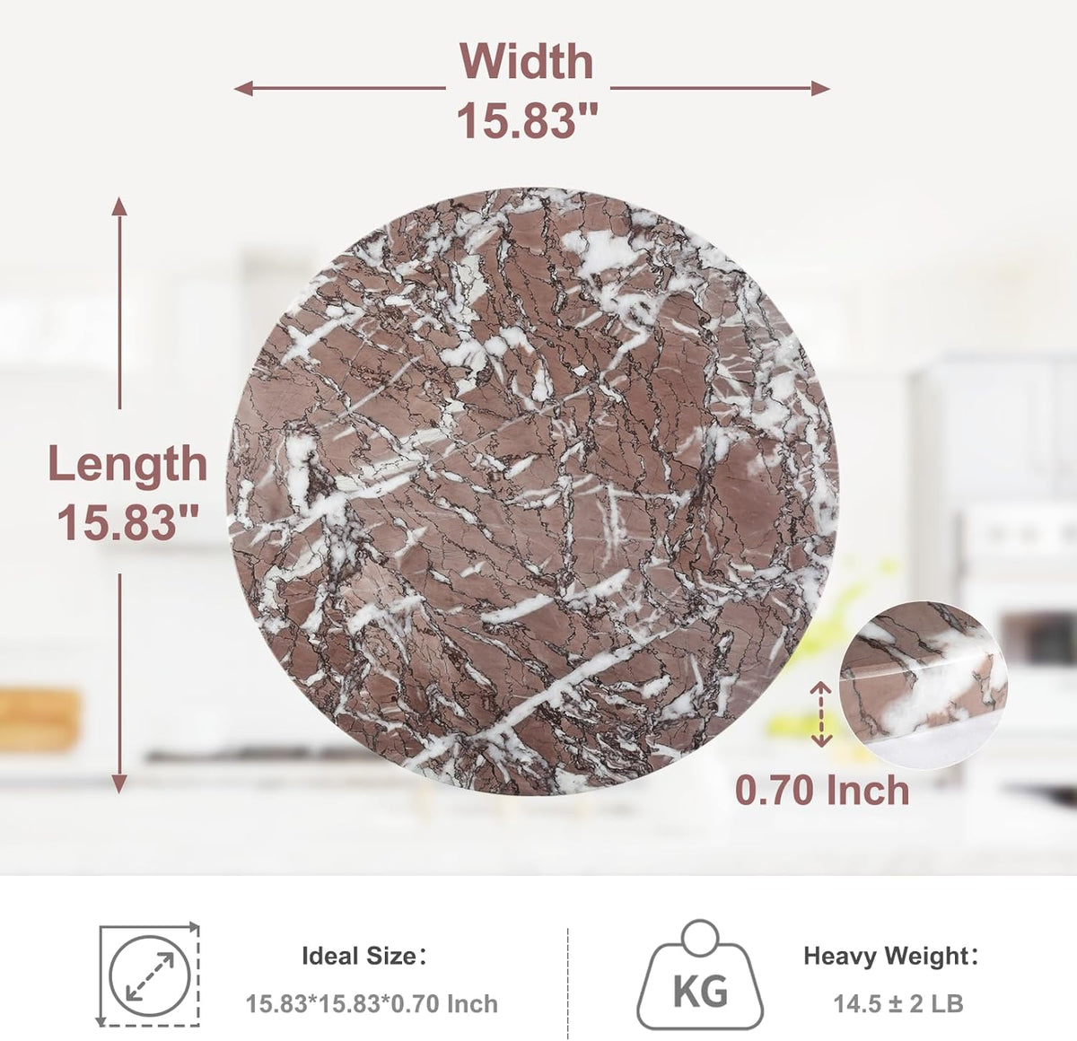 Koville African Lilac Marble Cutting Board Serving Tray for Kitchen Countertop, 16" Large Marble Cheese Board for Baking, Charcuterie, Pastry, Trivet, Heat Resistant Stone Cutting Boards for Kitchen