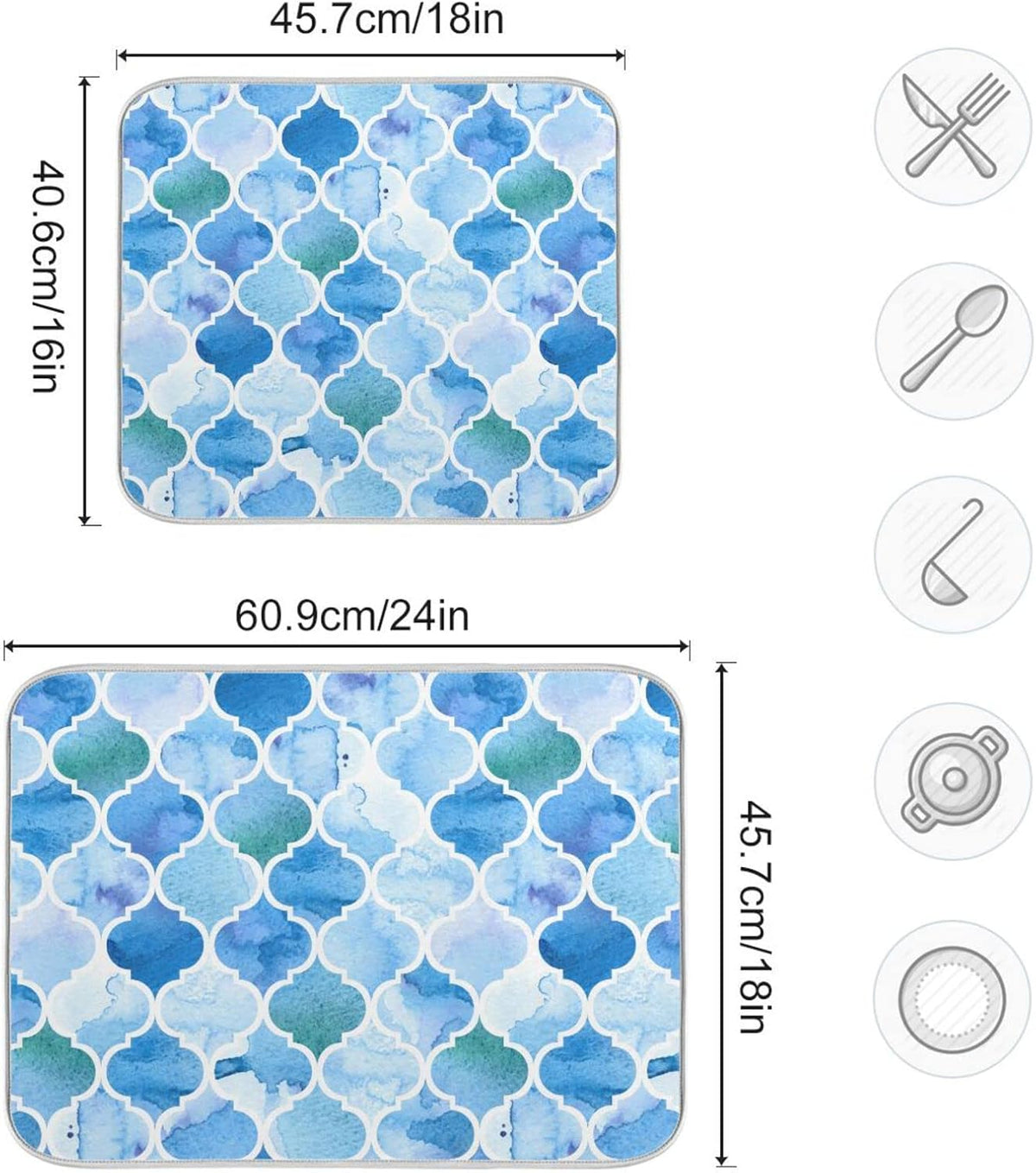 senya Super Absorbent Dish Drying Mat, Microfiber Fast-Drying Dish Mat, 24' x 18', Kitchen Dish Drying Pad, Watercolour Moroccan Background, 18x24in, (g295080316p523c558s1114)