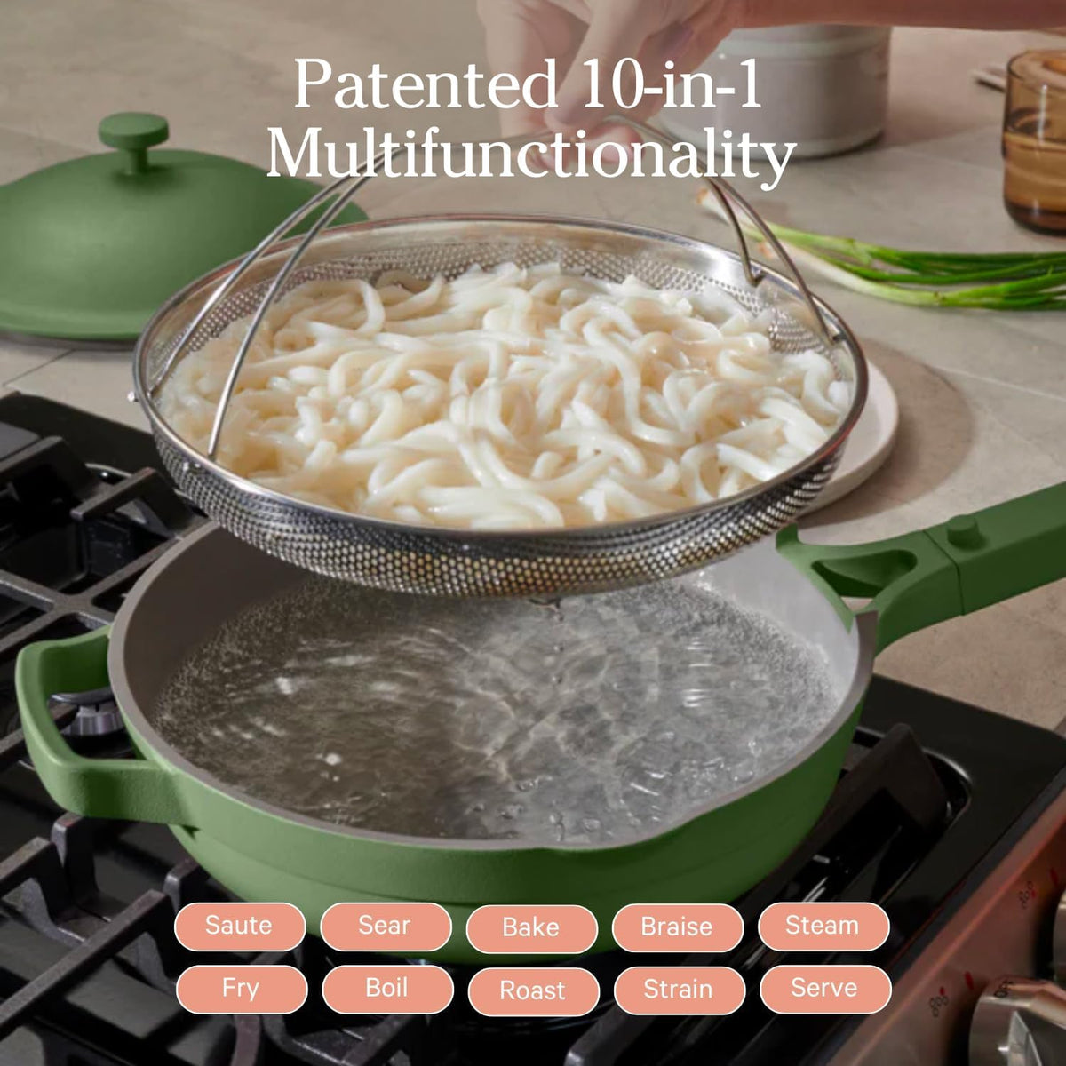 Our Place Always Pan 2.0-10.5” (2.6 Qt) Nonstick, Toxin-Free Ceramic Cookware | Patented 10-in-1 Aluminum Frying & Sauté Pan | Safe for Oven, Induction & All Cooktops up to 450°F | Sage