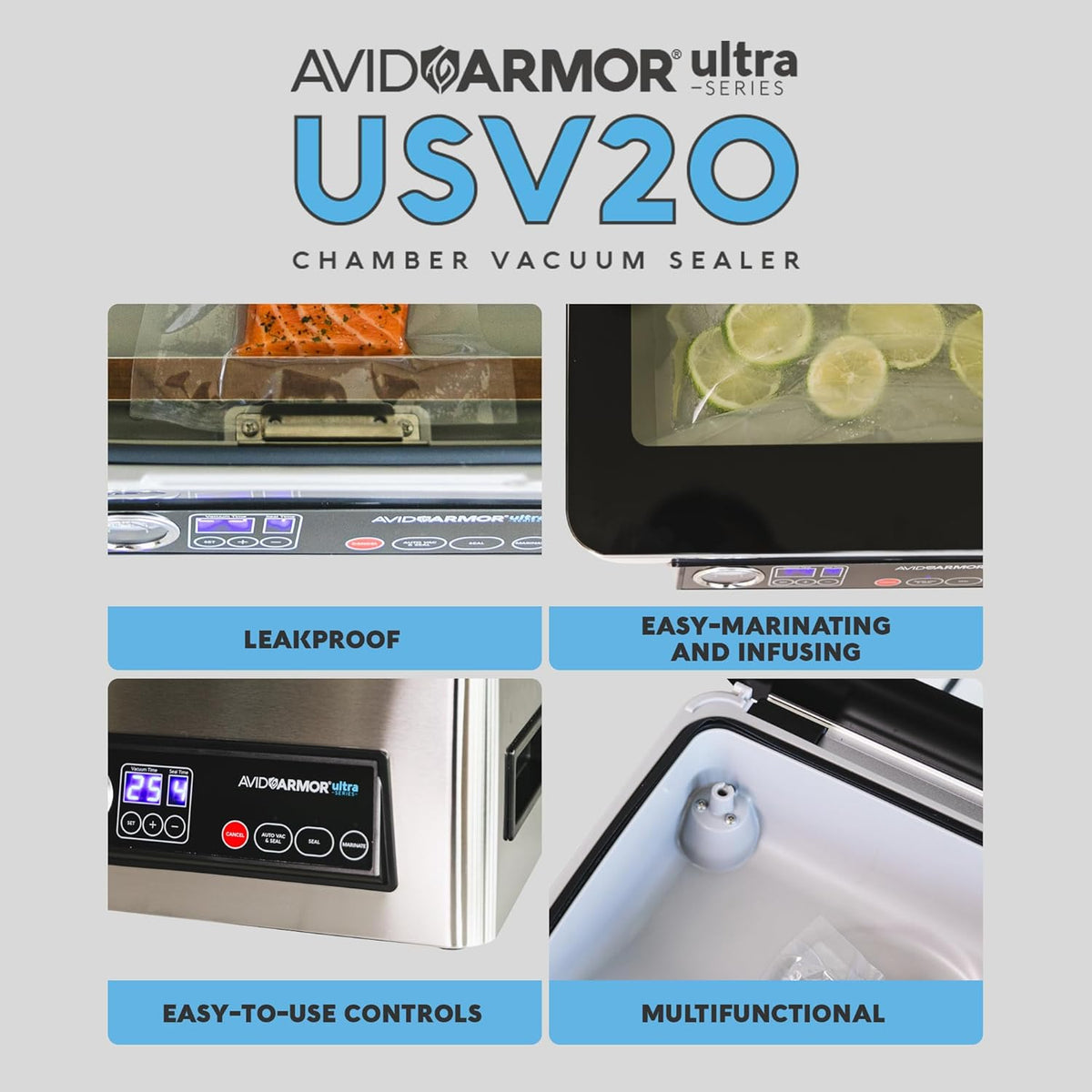 Avid Armor Chamber Vacuum Sealer Machine USV20 Ultra Series for Wet Foods, Meat Vacuum Packing Machine, Compact with 11.5-Inch Vaccum Sealer Bar
