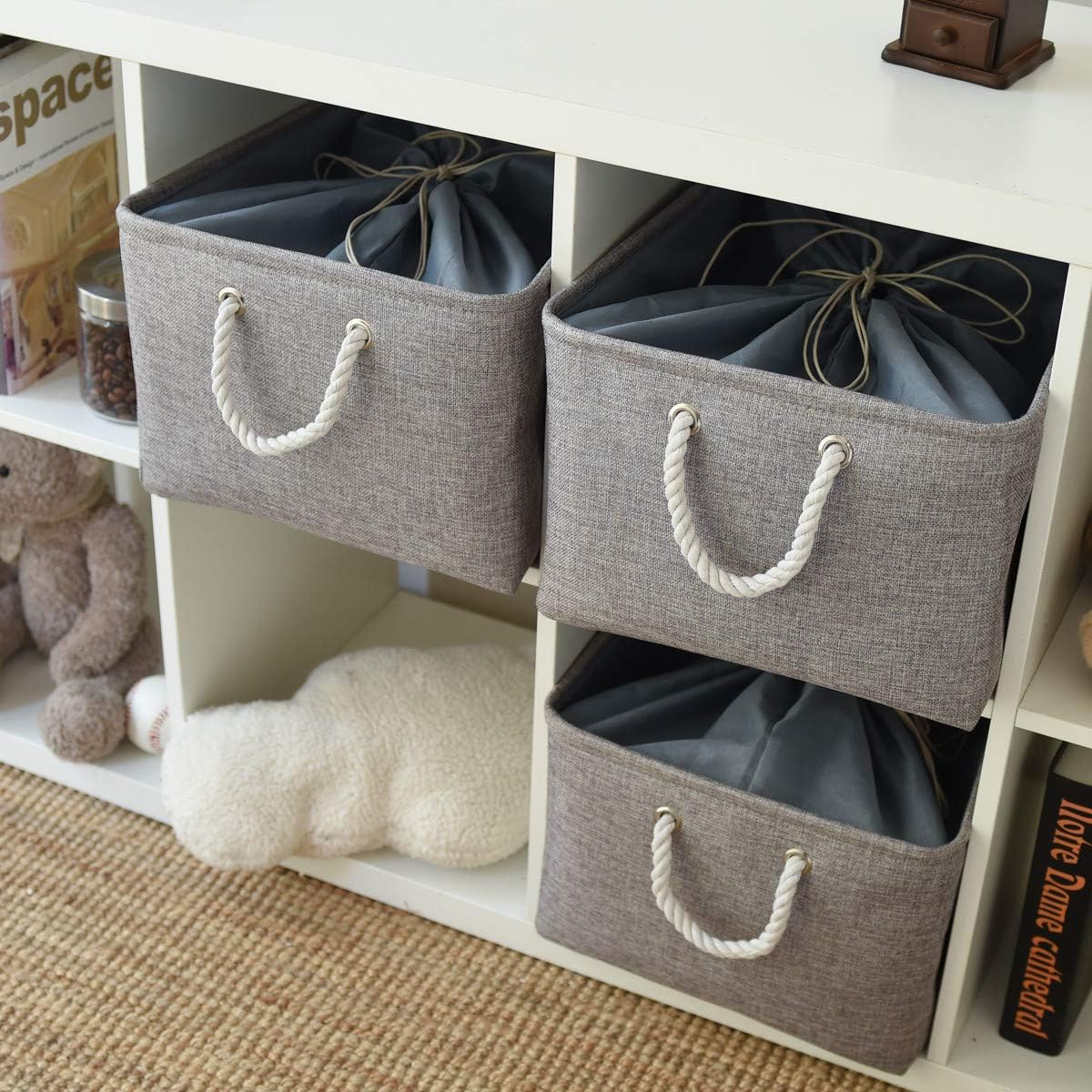 TheWarmHome Fabric Storage Bins Baskets for Organizing, Large Sturdy Storage Basket W/Handles, Decorative Foldable Storage Baskets for Shelves Closet Nursery Toy (X Large - 3 Pack 17.7L×13.8W×9.8H)