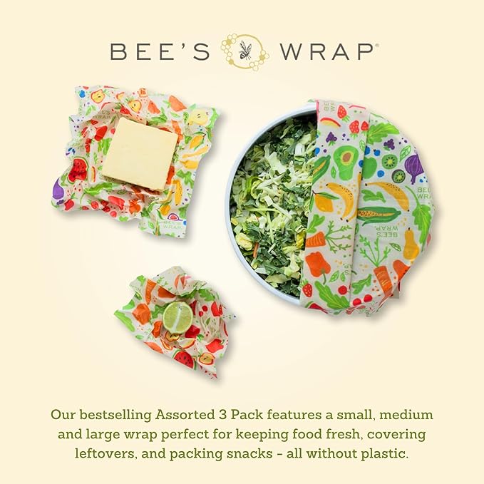 Bee's Wrap Beeswax Wraps for Food - Garden Party 3 Pack (S, M, L) Made in USA Reusable & Organic Food Wraps, Sandwich Wrap & Bowl Covers - Eco-Friendly Alternative to Aluminum Foil & Plastic Wrap