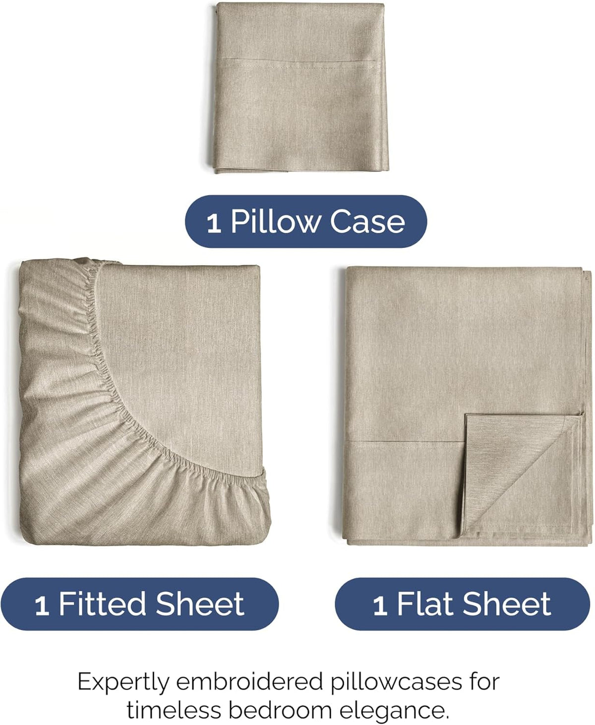 Twin XL Size 3 Piece Sheet Set - Comfy Breathable & Cooling Bed Sheets Set - Hotel Luxury Bedding for Women, Men, Kids, Teens, Boys & Girls - Deep Pockets and Wrinkle Free - Beige (Heathered Sheets)