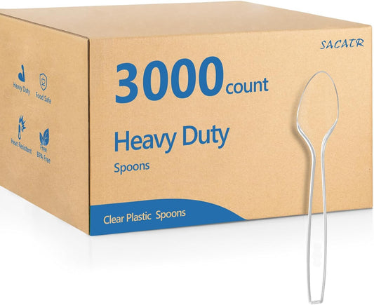 3000 Count Plastic Spoons Bulk - Plastic Silverware Spoons Heavy Duty, BPA-Free, Heat Resistant, Suitable for Family Gatherings, Outdoor Events, Commercial Catering
