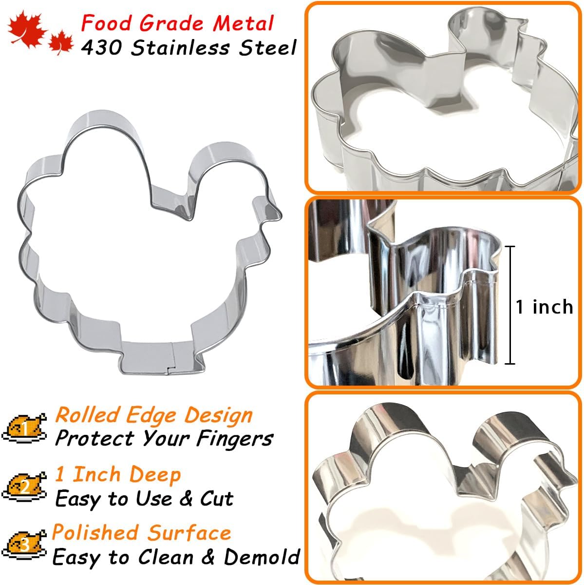 Thanksgiving Cookie Cutters 7PCS, Large Pumpkin Turkey Pine Cones Maple Leaf Squirrel Fall Cookie Cutters Shapes, Sturdy Metal Fondant Biscuit Cutters for Home Holiday Baking with Family