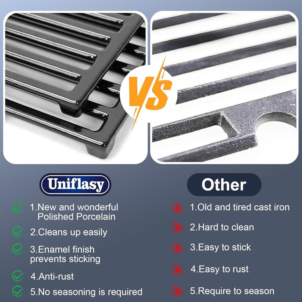 Uniflasy 7638 Porcelain-Enameled Cast Iron Cooking Grates for Weber GS4 Spirit II 300& Spirit 300 Series, E-310 E-330,Genesis Silver/Gold B & C Grill Grates Replacement Parts, Replace for Weber 7639