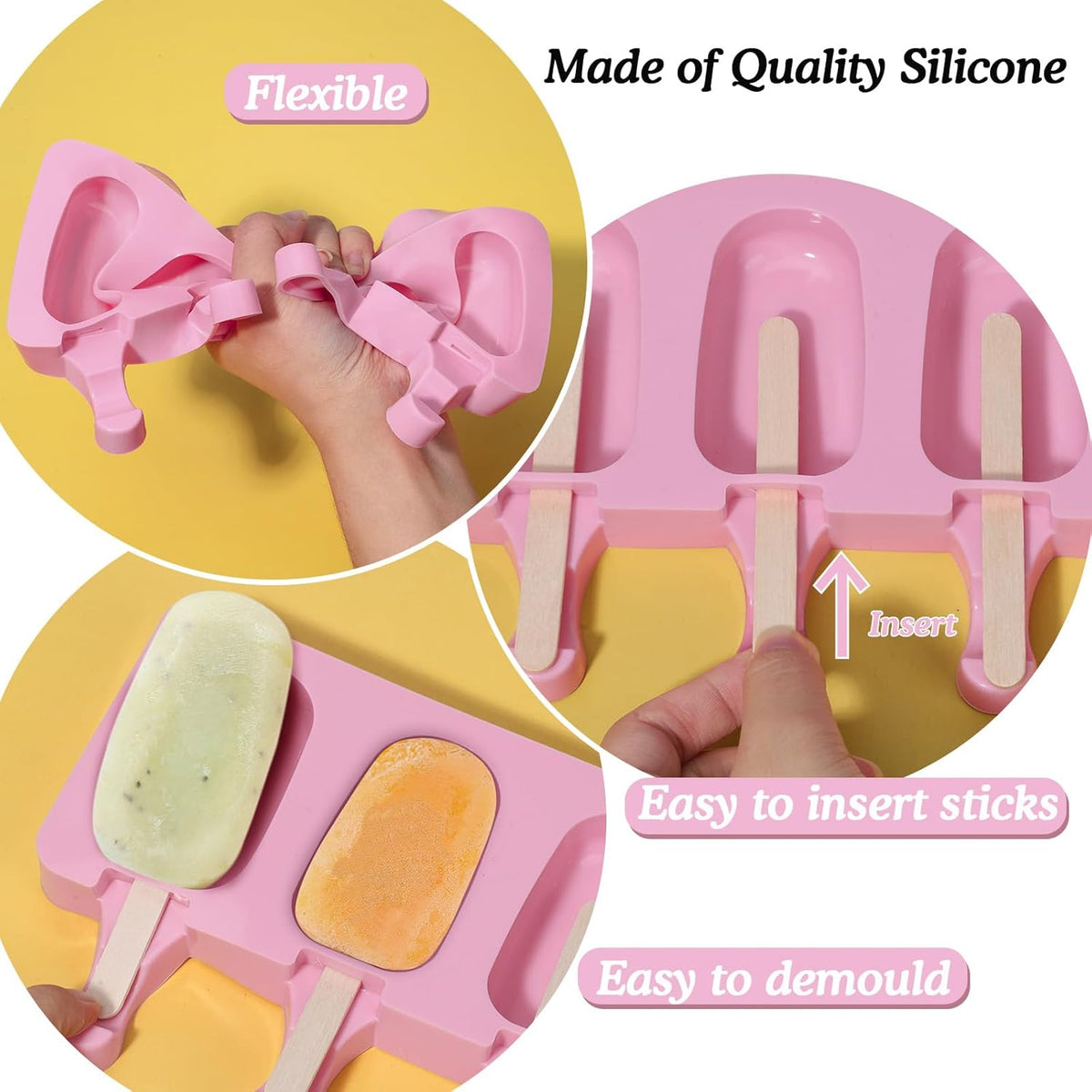 Ozera Silicone Popsicles Molds, 2 Pack Reusable Cake Pop Molds Popsicle Maker Ice Pop Cakesicle Molds with 50 Wooden Sticks & 50 Popsicle Bags for DIY Popsicles