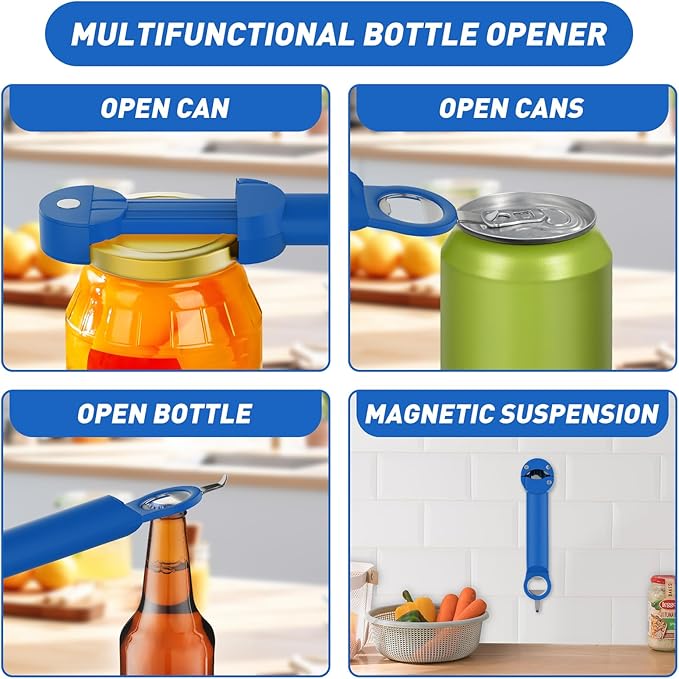 Jar Opener Bottle Opener for Seniors with Arthritis, Multi Retractable Magnetic Can Opener, Jar Grippers for Opening Jars, Kitchen Gadgets for Weak Hands and Senior Arthritis (Blue)