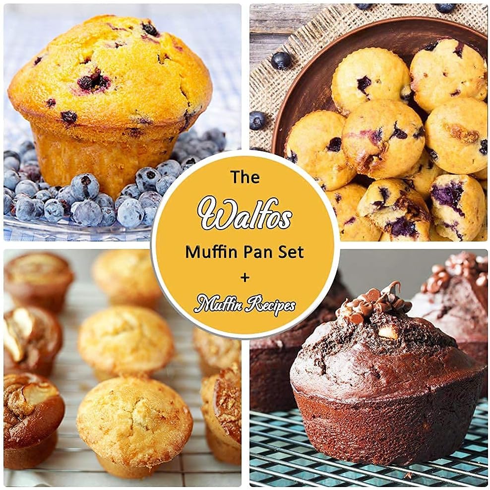 Walfos Silicone Muffin Pan - Cupcake Pans Set of 3, Including 24 Cups Mini Muffin Pans, 12 Cups Regular & 6 Cups Jumbo Muffin Pan, Pop Out Easily - BPA Free & Dishwasher Safe
