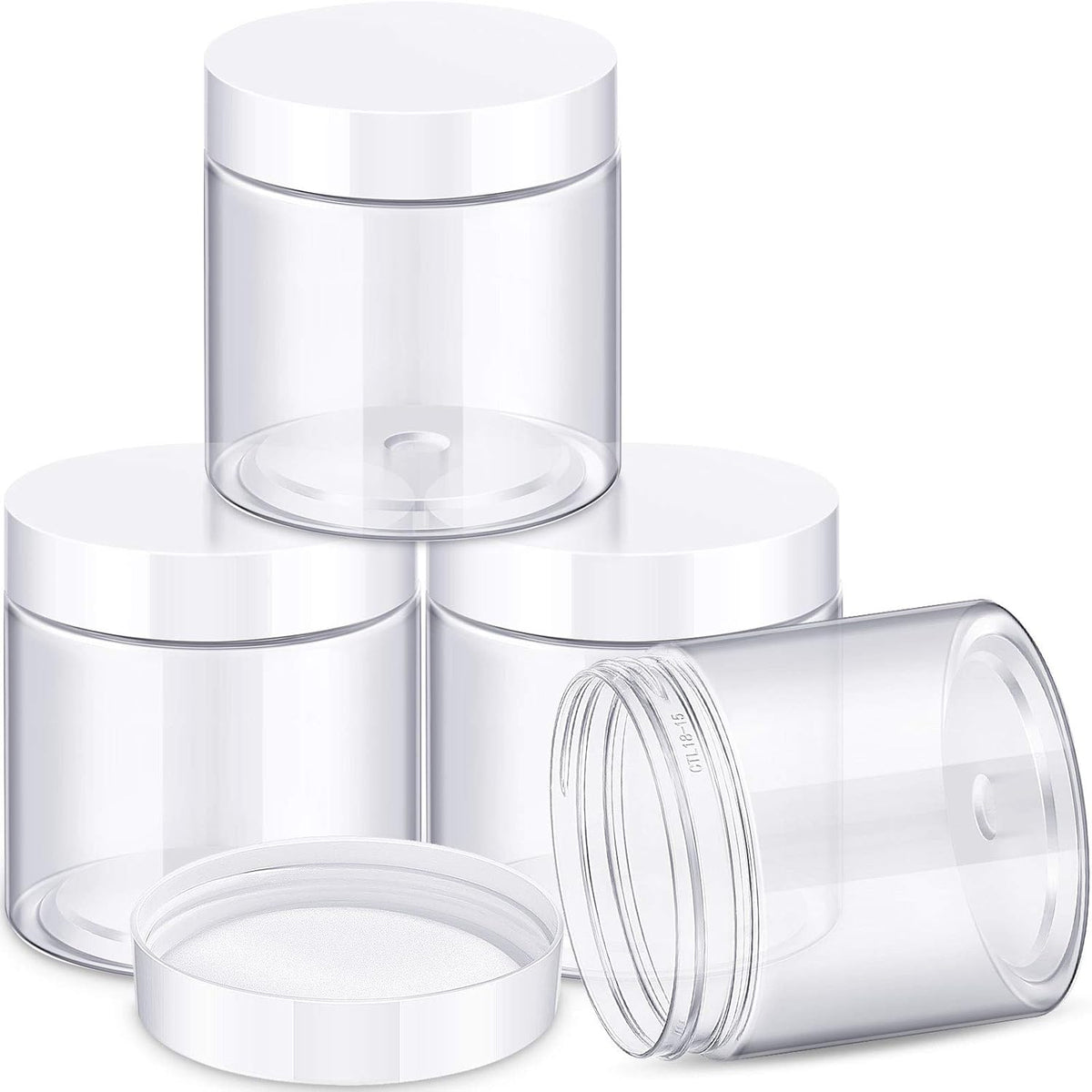 Patelai 4 Pieces Round Wide-mouth Leak Proof Plastic Container Jars with Lids for Travel Storage Makeup Beauty Products Face Creams Oils Salves Ointments DIY Making(8 Ounce,White)
