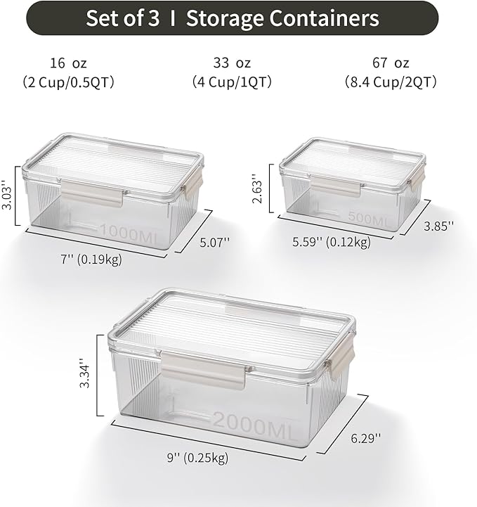 Eclirgan Food Storage Containers,Plastic Food Containers with Lock/Lids,Nesting Freezer Storage Set with Airtight/BPA Free for Pantry/Kitchen/Meal-prep(2/4/8.4 Cup)