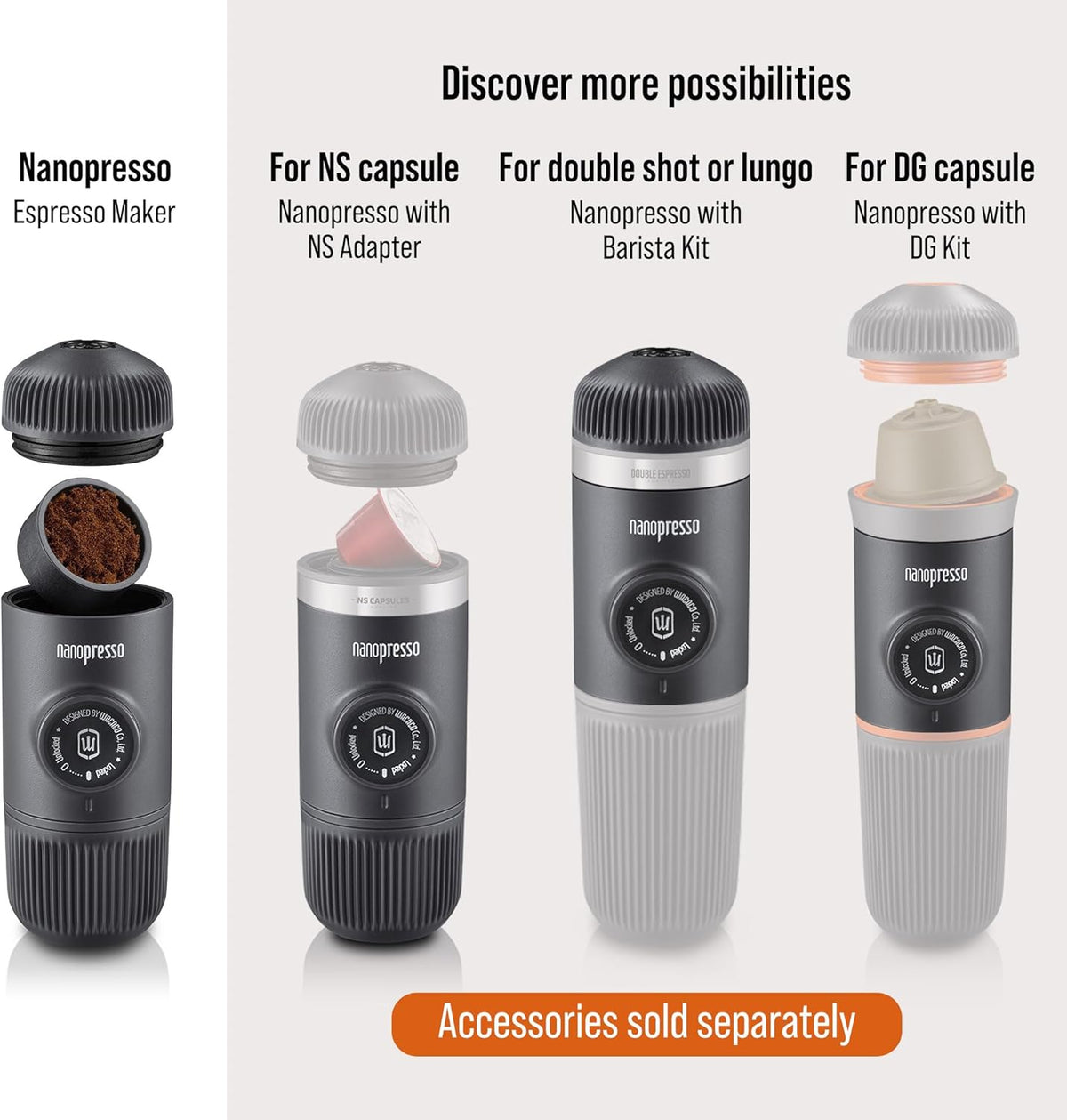 WACACO Nanopresso Portable Espresso Maker Bundled with Protective Case, Mini Travel Coffee Machine, Perfect for Camping, Travel and Office（ Black）