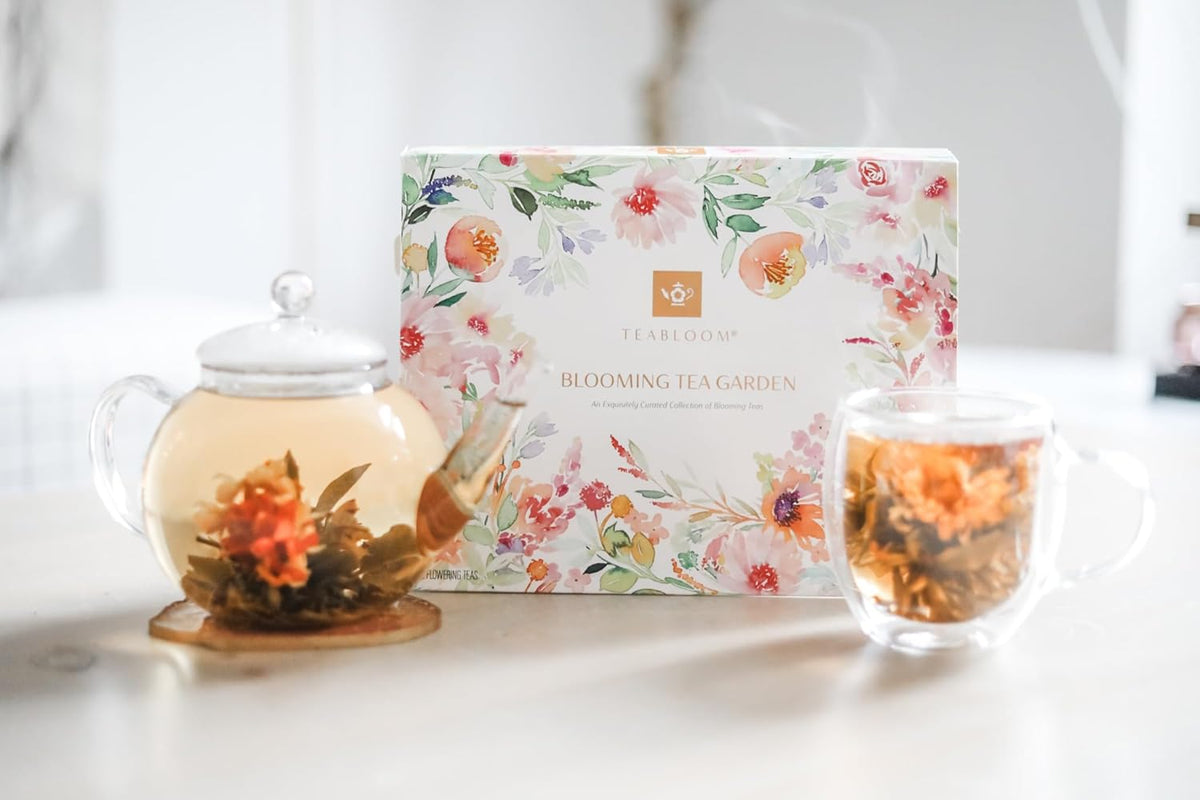 Teabloom Flowering Tea Chest - Curated Collection of 12 Gourmet Flowering Teas - Packaged in Beautiful Gift-Ready Tea Box