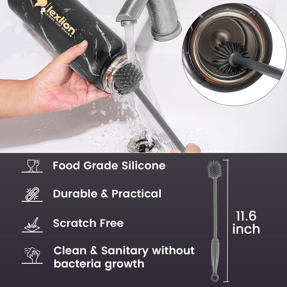 lexlion Tea Infuser Bottle - Fruit Infuser Water Bottles 22 Oz, Triple Walled Insulated Stainless Steel Bottle, Thermal Leaf Infuser, Silicone Sleeve, 3 Lids Leakproof, Metal Mug Gallon