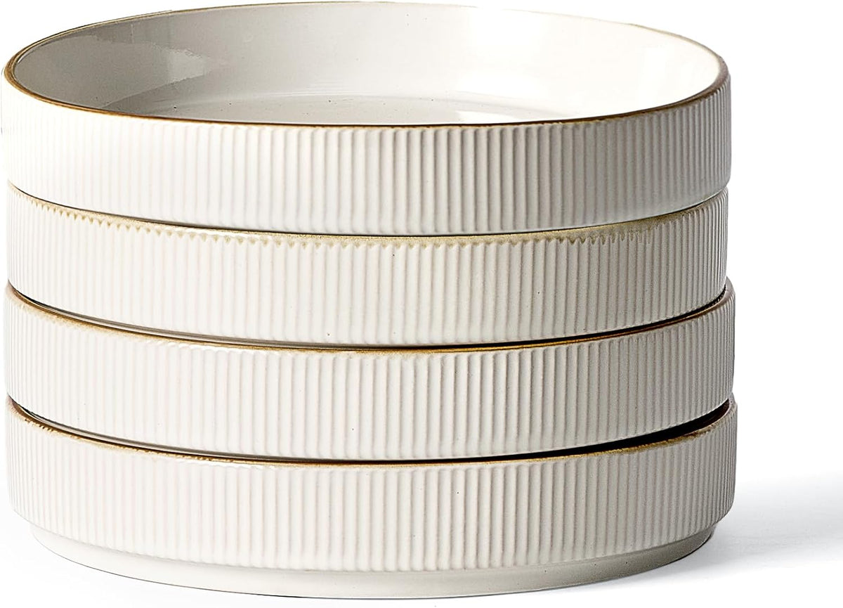 famiware Star 7.5" Pasta Bowls Set, Salad Bowl Set of 4, Double Reactive Glaze, Stackable, Ideal for Your Friend for Housewarming, Festivals, White