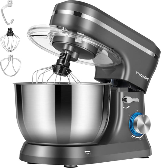 VIVOHOME 4.75 Quart Stand Mixer, 8 Speed Kitchen Electric Food Mixer, Household Stand Mixer for Baking, Cake, Bread with Beater, Dough Hook, Wire Whip and Egg Separator, Gray