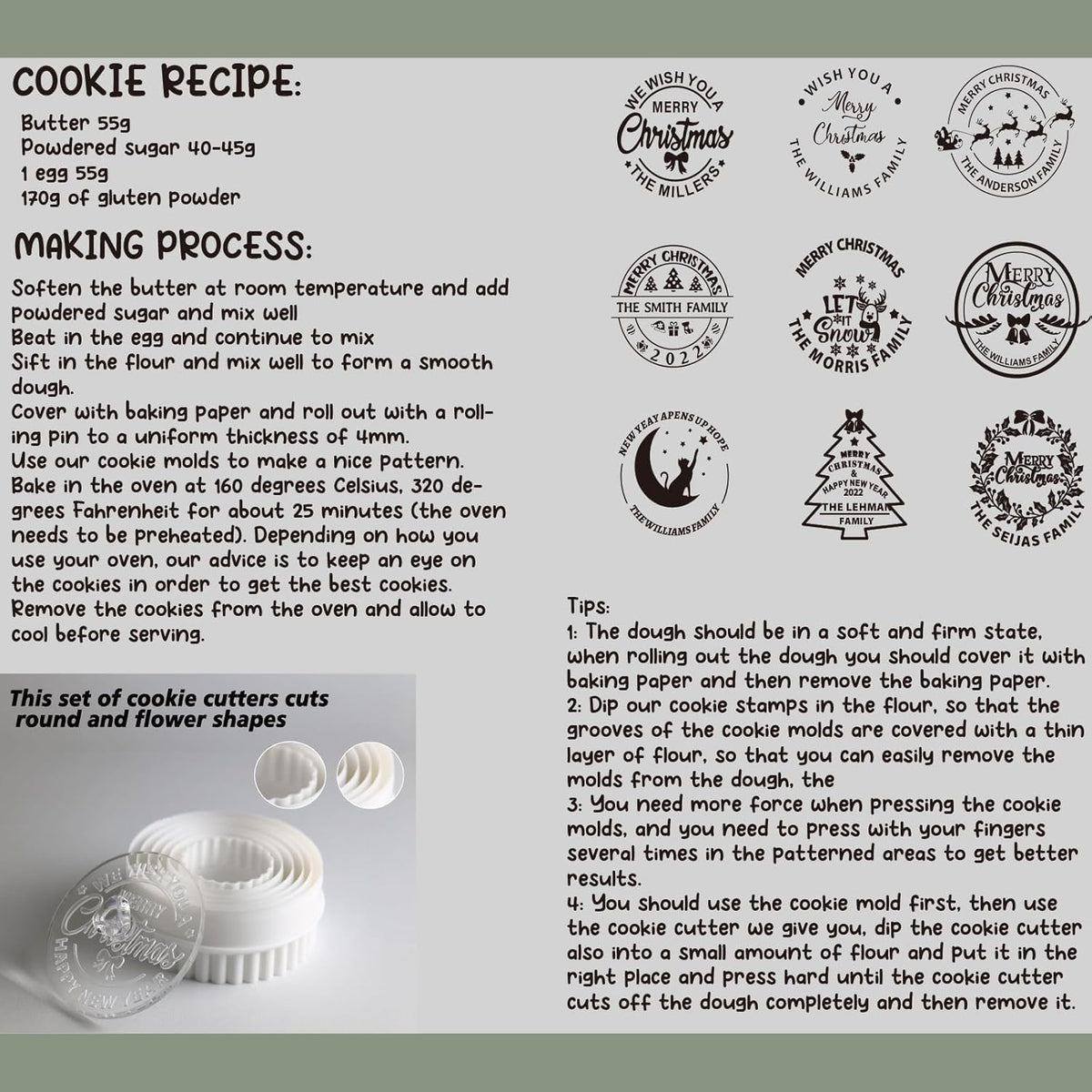 2025 Personalized Christmas Cookie Stamp Unique 3D Embossed Design Fun Tool for Baking Art (D)