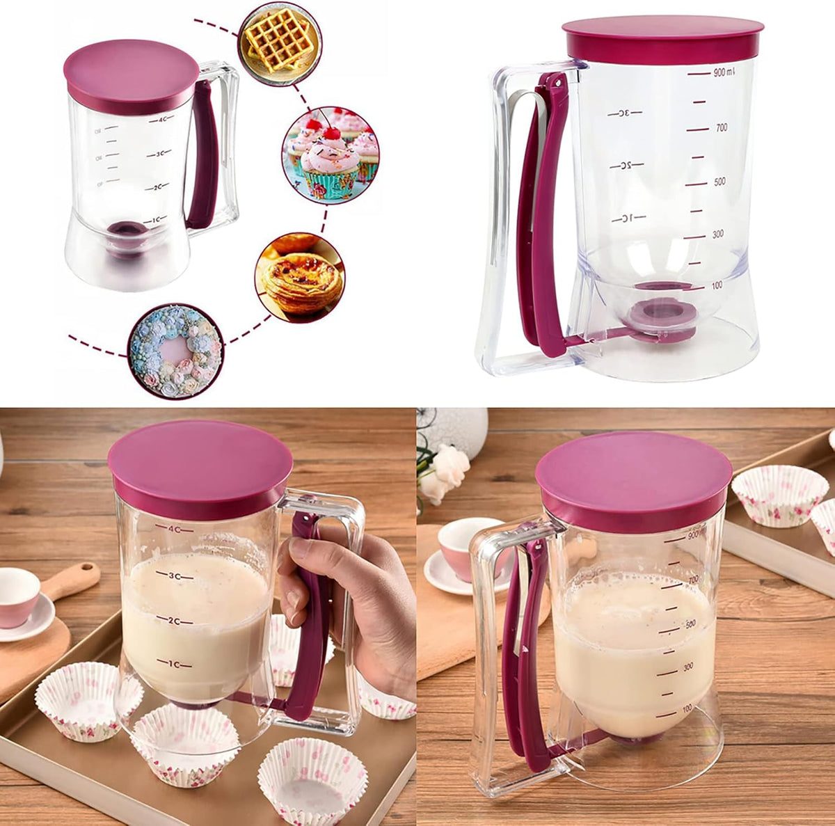 Batter Dispenser with Squeeze Handle For Cupcake, Waffle, Pastry, Pancake, Cookie, Cake, Batter Cream Separator Cup Measuring Baking Tool