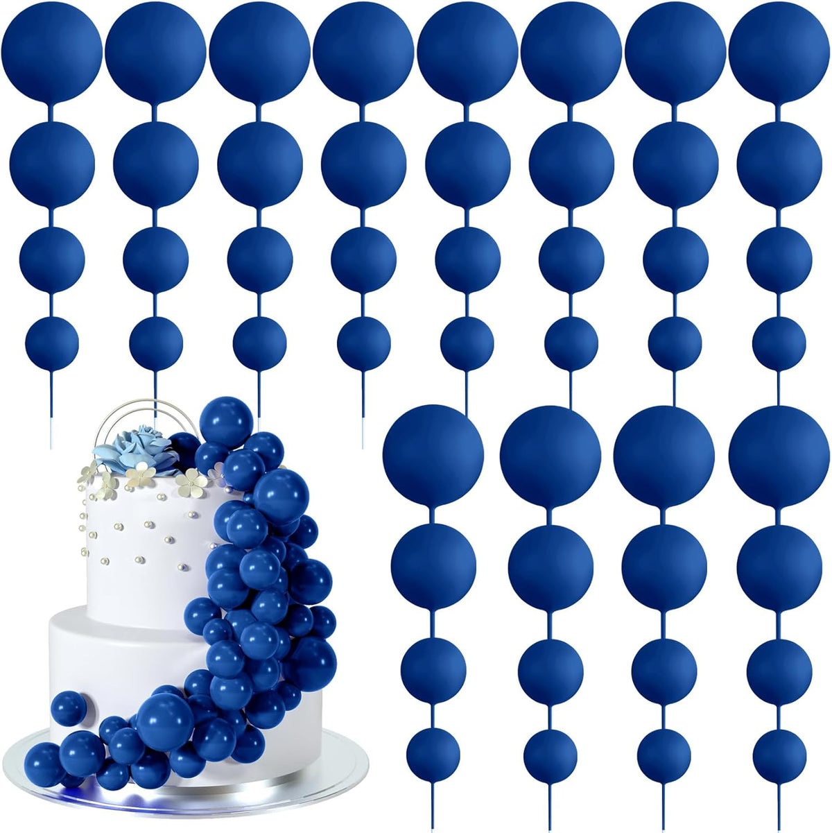 48 Pcs Balls Cake Topper Decorations Balloon Cupcake Toppers Foam Cake Topper Balls Cake Balls Decorations for Birthday Party Wedding Anniversary Cake Decorating (Royal Blue)
