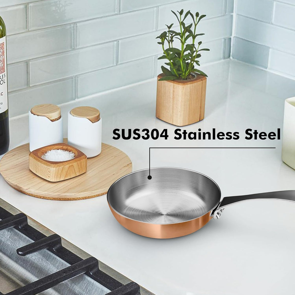 Macevia Mini Sauce Pan,Copper Stainless Steel Butter Warmer Small Pot with Handle, Multipurpose Use for Home Kitchen or Restaurant (0.12 Quart/4 Inch)