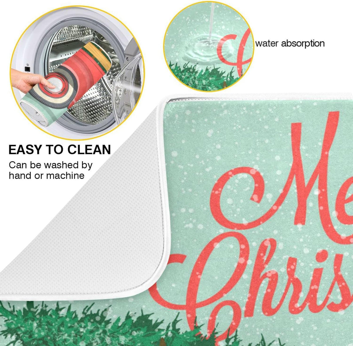 senya Super Absorbent Dish Drying Mat, Microfiber Fast-Drying Dish Mat, 16''x18'', Kitchen Dish Drying Pad, Merry Christmas Happy New Year Postcard