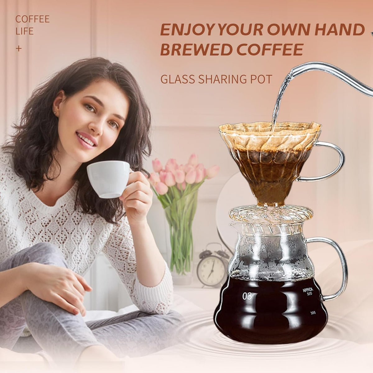 Glass Coffee Server for Drip Coffee Maker, Standard Glass Coffee Carafe, Coffee Pot with Lid, Clear, 02 600ml(20oz)