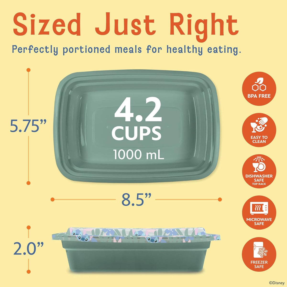 Disney Meal Prep Containers - 20-Piece Reusable Food Containers with Lids - Freezer, Microwave & Dishwasher Safe - Featuring Mickey & Minnie, Lilo & Stitch