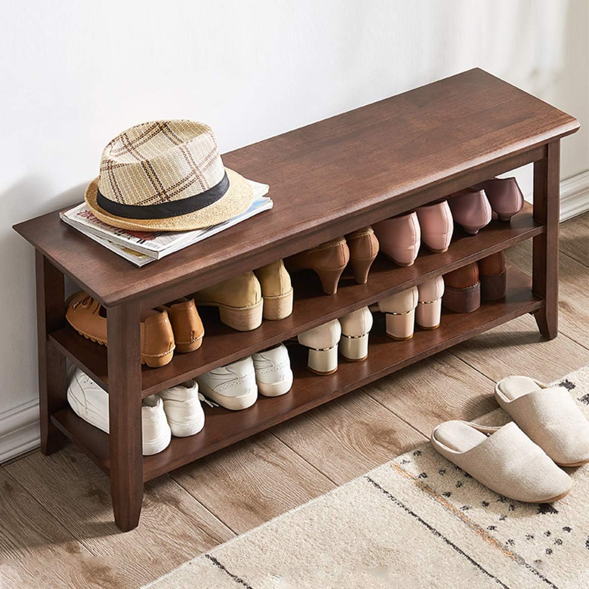 XKZG Storage Bench Wooden Shoe Rack Bench Rustic Solid Wood Entryway Bench (Brown,39.4")