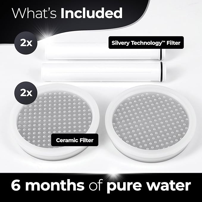 Silvery High Pressure Filtered Shower Head - Dermatologist-Approved Clean Water with Silvery Technology™ Filter - Showerhead Removes Impurities for Healthier Skin (Handheld Replacement Filters)