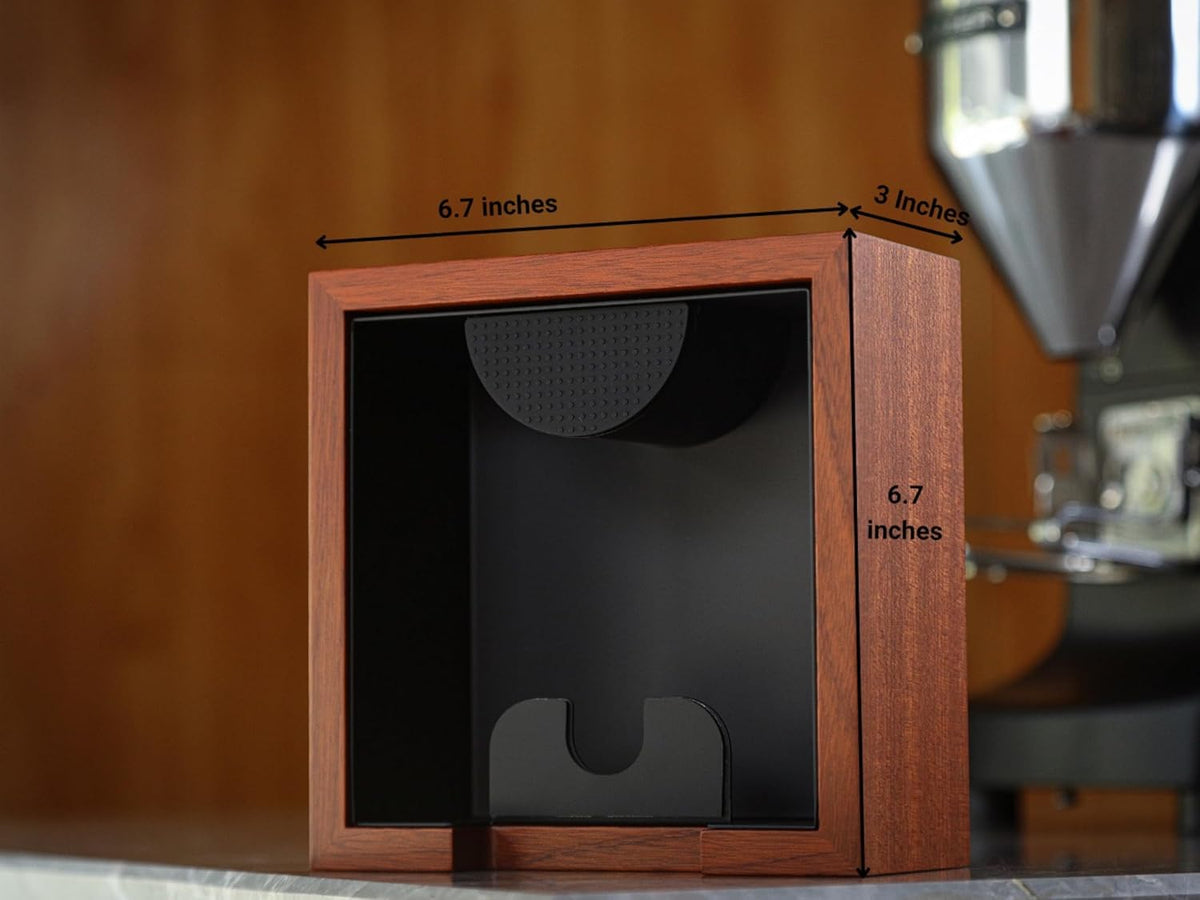 Rosewood Espresso Workstation – Wooden Tamping Station Organizer 54mm & Coffee Knock Box Kit | Barista Tool Holder & Coffee Puck Disposal Bin for Breville Machines