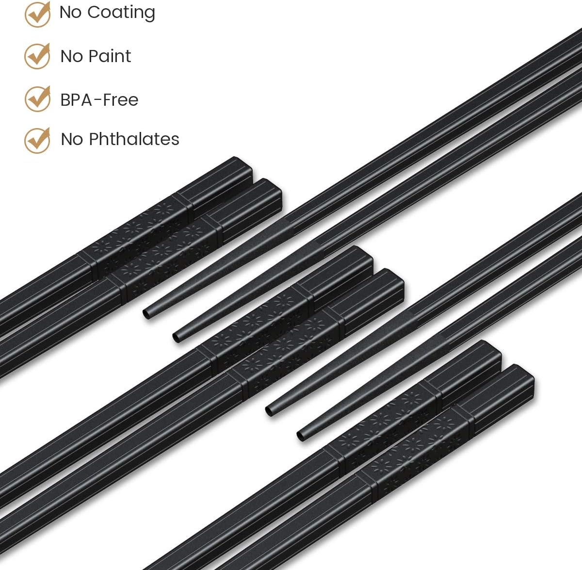 GLAMFIELDS 10 Pairs Fiberglass Chopsticks, Reusable Japanese Chinese Chop Sticks Dishwasher Safe, Non-Slip, 9 1/2 inches