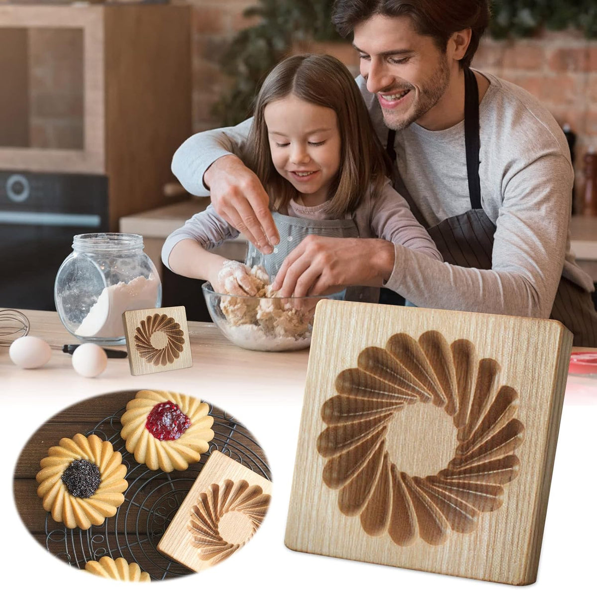 Wooden Cookie Biscuit Mold, 3D Baking Mold, Embossing Craft Decorating Baking Tool, Suitable for Halloween Thanksgiving Christmas Kitchen DIY (Cookies-A-3PCS)