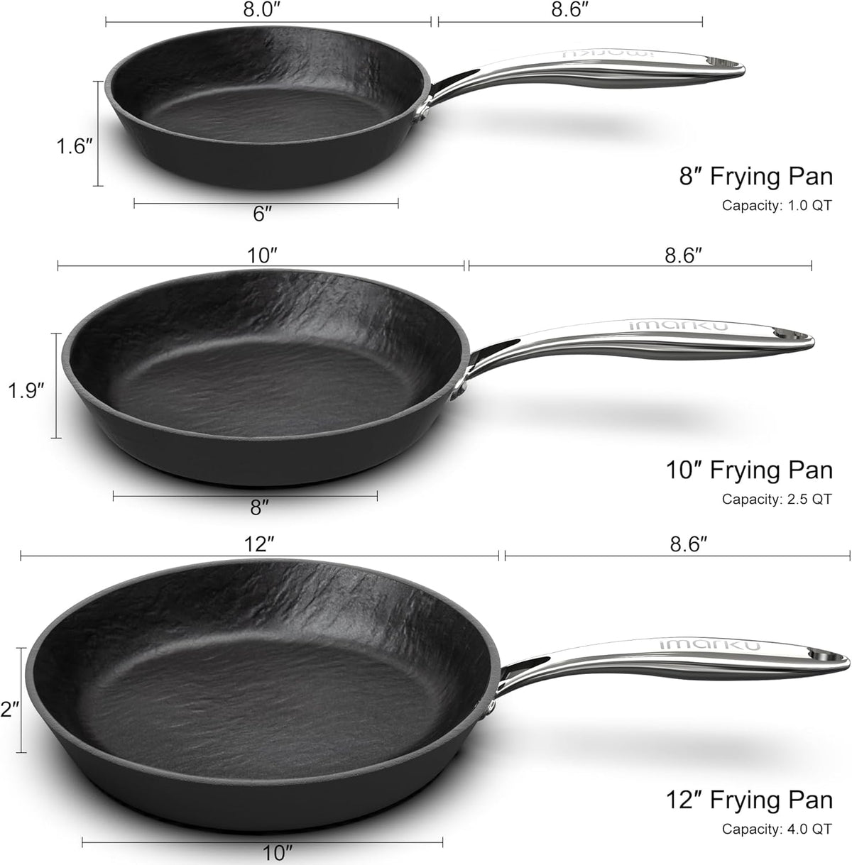 imarku Non Stick Frying Pans, 8&10&12 inch Nonstick Skillet, Professional Frying Pan, Induction Compatible Cooking Pan Set, Cool Stainless Steel Handle, Dishwasher Safe, Gift for Men and Women