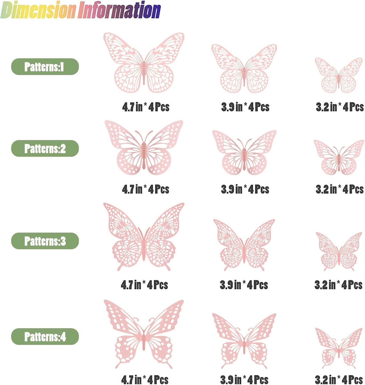SAOROPEB 3D Butterfly Wall Decor - 48 Pcs, 4 Styles, 3 Sizes - Removable Wall Stickers for Pink Room Decor, Birthday Parties, Cake Decorations
