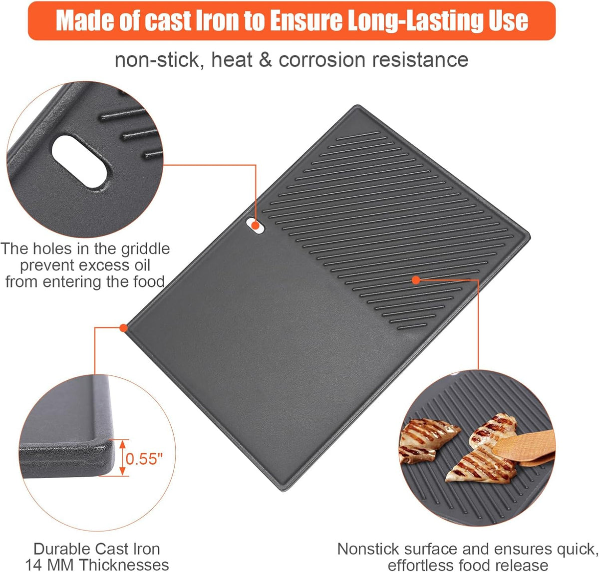 for Weber Genesis II Grill Parts - Genesis 2 Griddle for Genesis II 300 & LX 300 Series, GS4 Genesis II E-310, II S-310, II E/S-315, II E/S-325, II E/S-335 Grills, Replace for 7599 Cast Iron Griddle