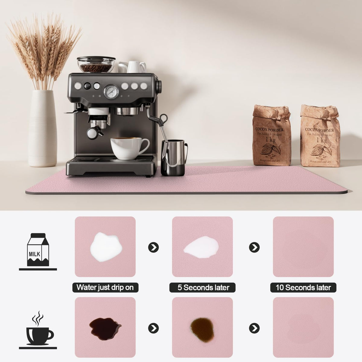Dish Drying Mat for Kitchen Counter | Coffee Bar Mat for Countertops | Heat Resistant Drainer Mat with Non-slip Rubber Backed | Hide Stain Kitchen Absorbent Draining Mat | Pink 18"x28"