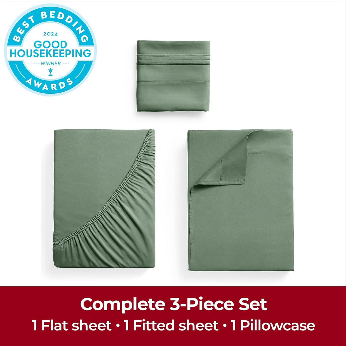Mellanni Extra Deep Twin XL Sheets - 3 PC Iconic Collection Bedding - Hotel Luxury, Ultra Soft, Cooling Bed Sheets - Wrinkle, Fade, Stain Resistant (Twin Extra Long, Sage)