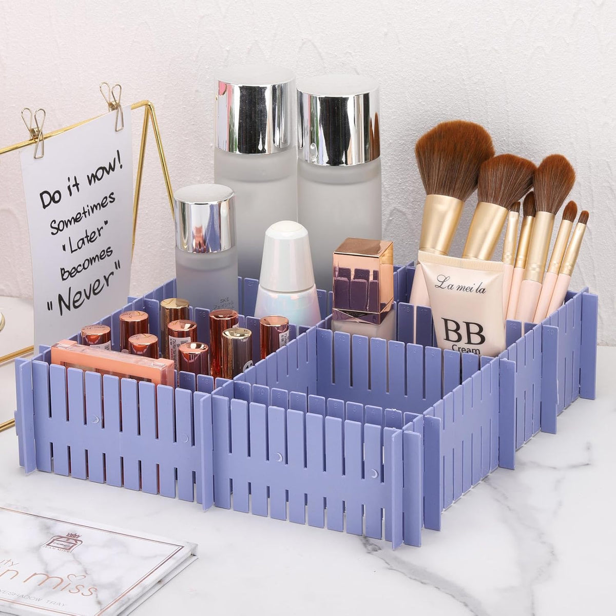 acDesign 40Pcs Grid Drawer Dividers, Adjustable Drawer Organizer for Socks, Underwear, Lingerie, Makeup, Bedroom Office Kitchen Storage (Blue)