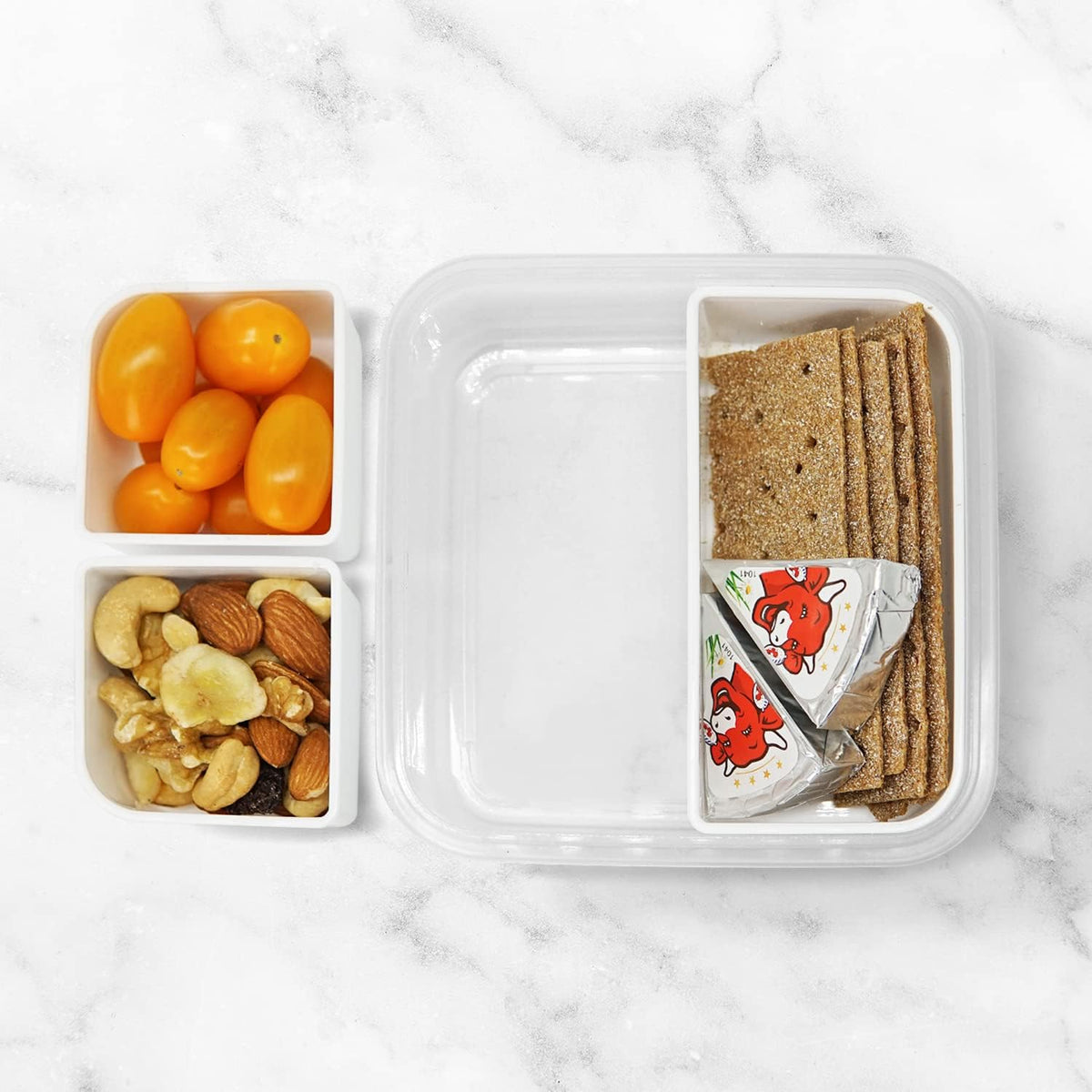 carrotez 3 Compartment Snack Container, Small Divided Food and Snack Container with Lids for Adults, Microwave Safe, BPA Free, Reusable, 2.4 Cup (570ml)