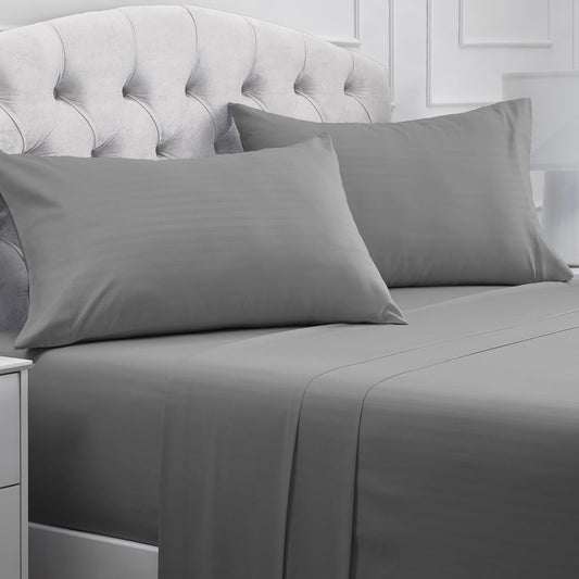 Mellanni California King Sheets Set - 4 PC Iconic Collection Bedding - Hotel Luxury, Extra Soft, Cooling Bed Sheets - Wrinkle, Fade, Stain Resistant (Cal King, Striped Gray/Silver)