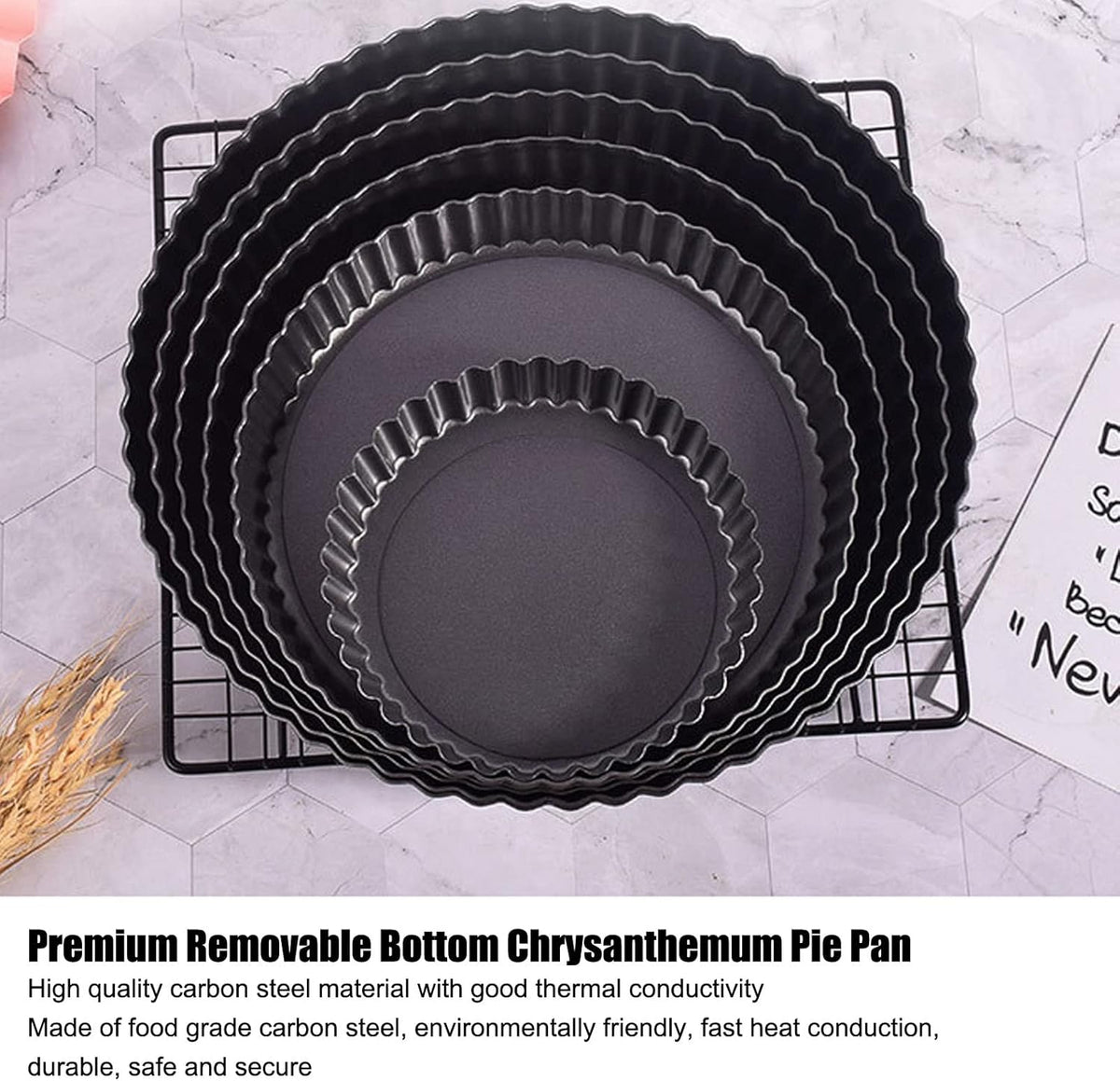 Fluted Tart Pan with Removable Bottom, Carbon Steel Round Tart Pan, Deep Baking Dish Pie Plate for Cakes Pies ([Thickened] 12-inch live bottom pie plate)