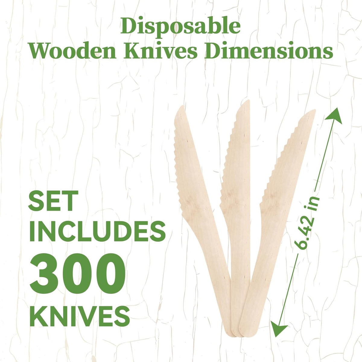 ECOLipak 300 Count Disposable Wooden Knives, Wooden Compostable Disposable Knives for Party, Camping, Traveling, Family Dinners