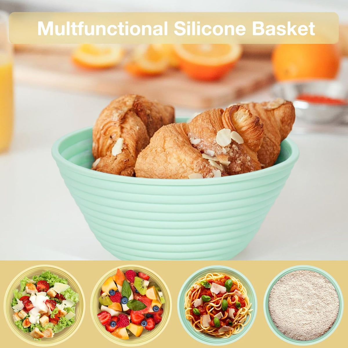 Silicone Banneton, Sourdough Bread Baskets (Set of 6, 5 Inch), Round Proofing Bread Bowls with Starter Kit, Bread Making Baking Supplies