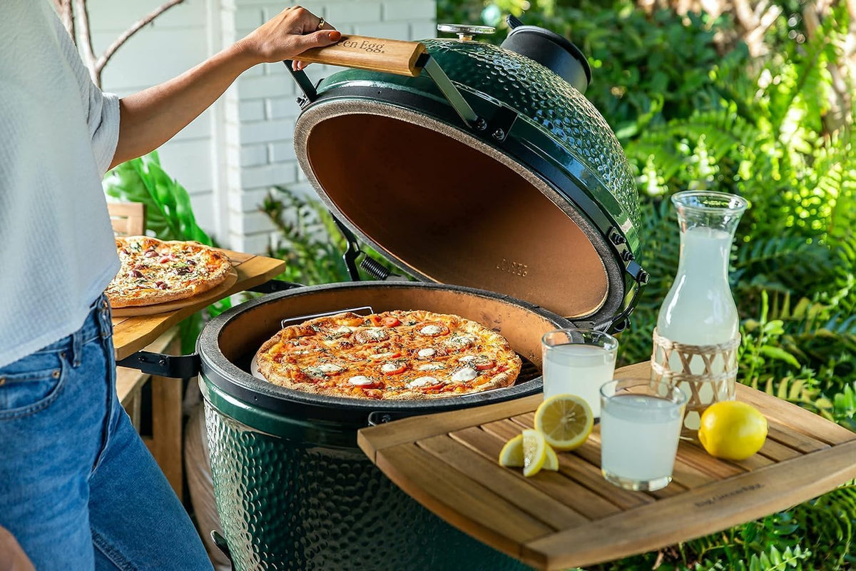 Cuzi Gourmet 3-Piece Pizza Stone Set - 15x12" Thermal Shock Resistant Cordierite Pizza Stone, 15x12" Natural Wood Pizza Peel & Pizza Cutter - Pizza Stone for Grill and Oven