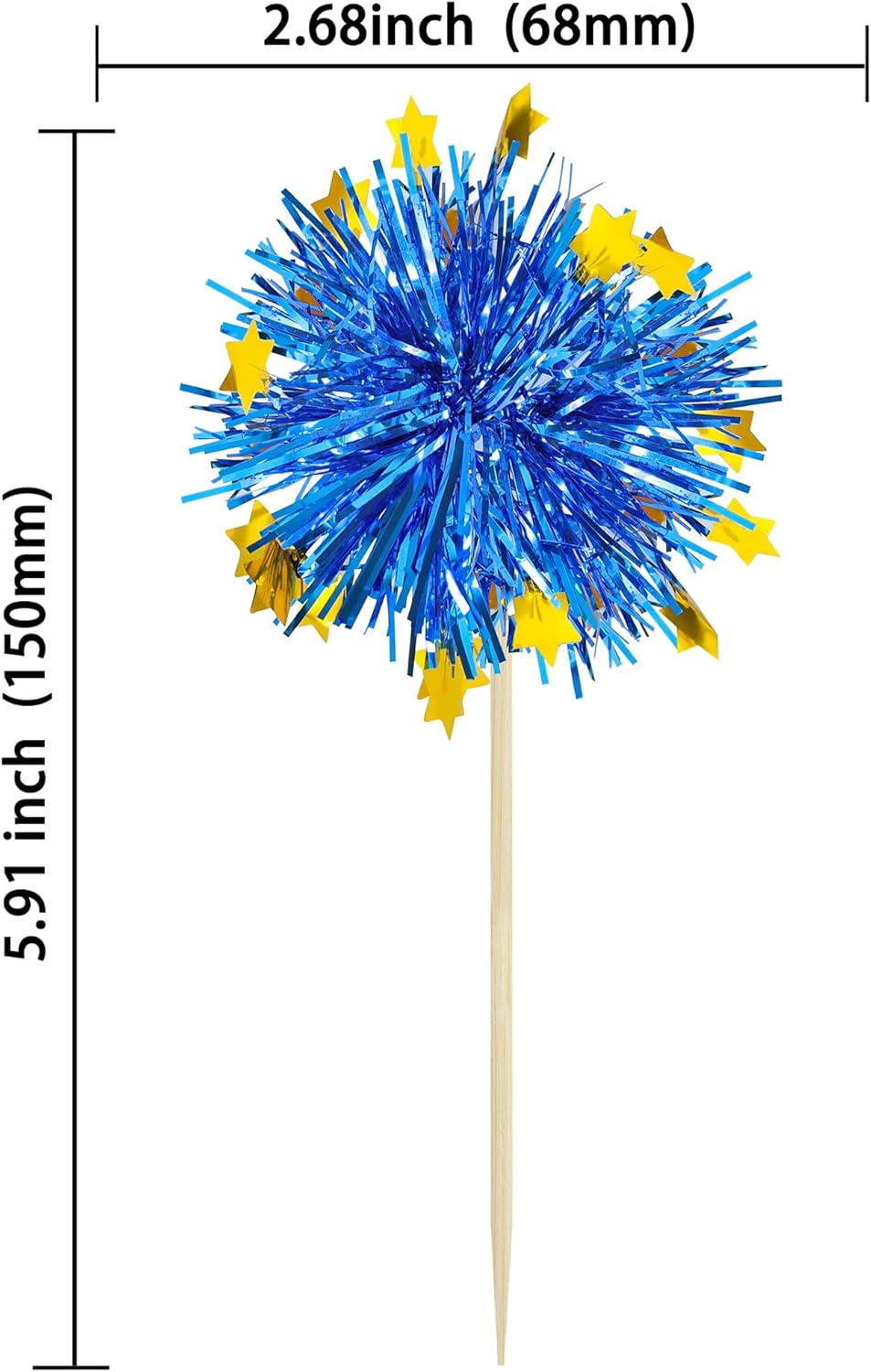 Ephlyn 30Pcs Foil Firework Cupcake Toppers Firework Cake Toppers Tinsel Flower Drink Stirrers Cocktail Food Fruit Toothpicks for Valentine's Day Party Decorations Blue