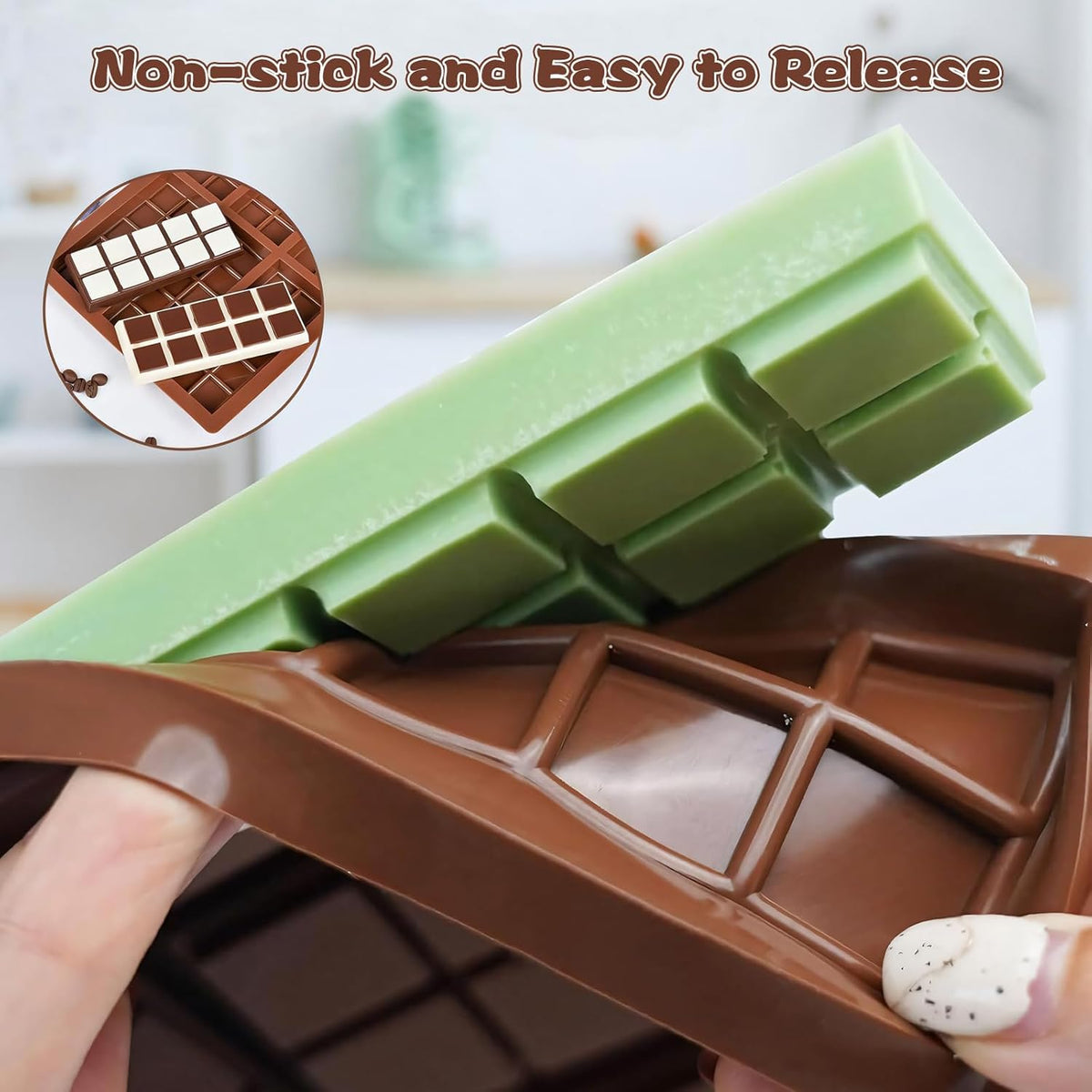 Chocolate Bar Mold, Silicone Dubai Chocolate Bar Mold, Non-Stick Chocolate Bar Molds, Deep Chocolate Bar Mold for Dubai Chocolate Bar Pistachio, Candy, Milk Chocolate Bar